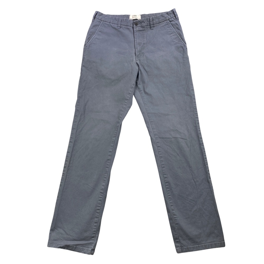 M&S‎ Regular Fit Mens Chino Pants Size 32/33 Blue Gray Casual Everyday